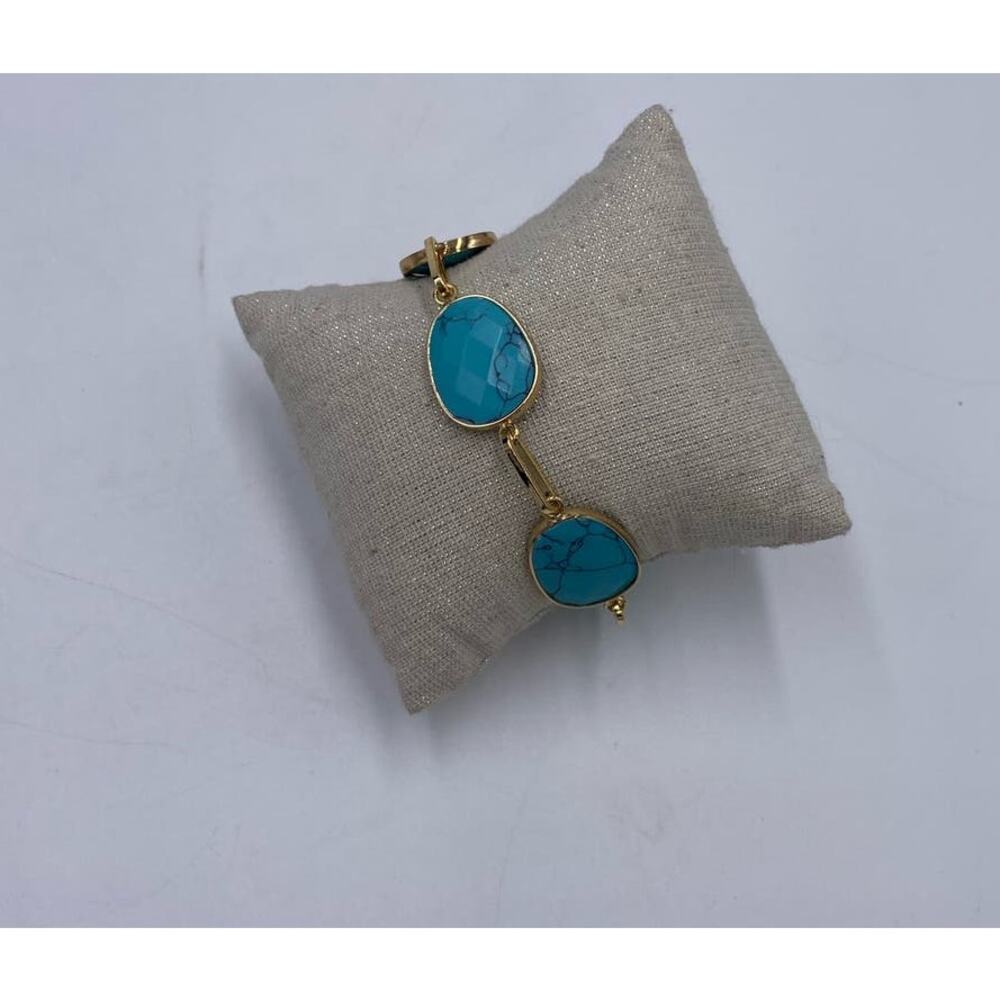 Anthropologie Serefina Gold Tone Faux Bezel Set Turquoise‎ Blue bracelet new